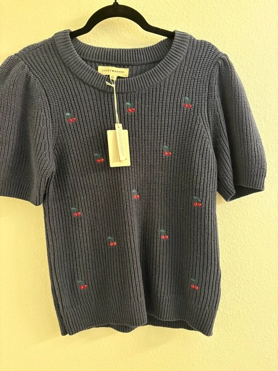 NWT Lucky Brand Navy Sweater with Cherry Embroidery - Picture 5 of 5